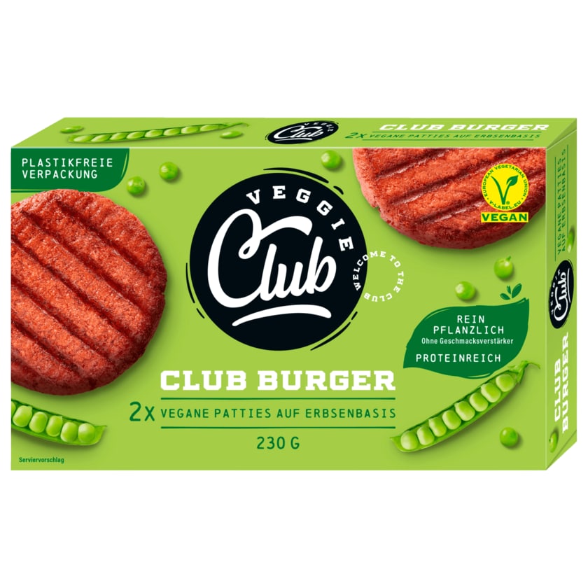 Veggie Club Burger Vegane Patties auf Erbsenbasis 230g